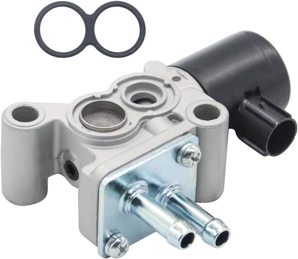 Idle air control valve with black intake housing and metal bracket with ports