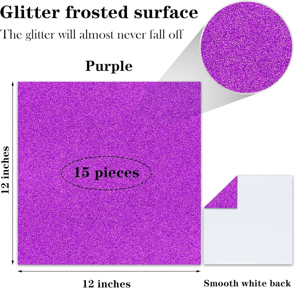 Purple glitter cardstock sheet, 12 x 12 inches, with smooth white back