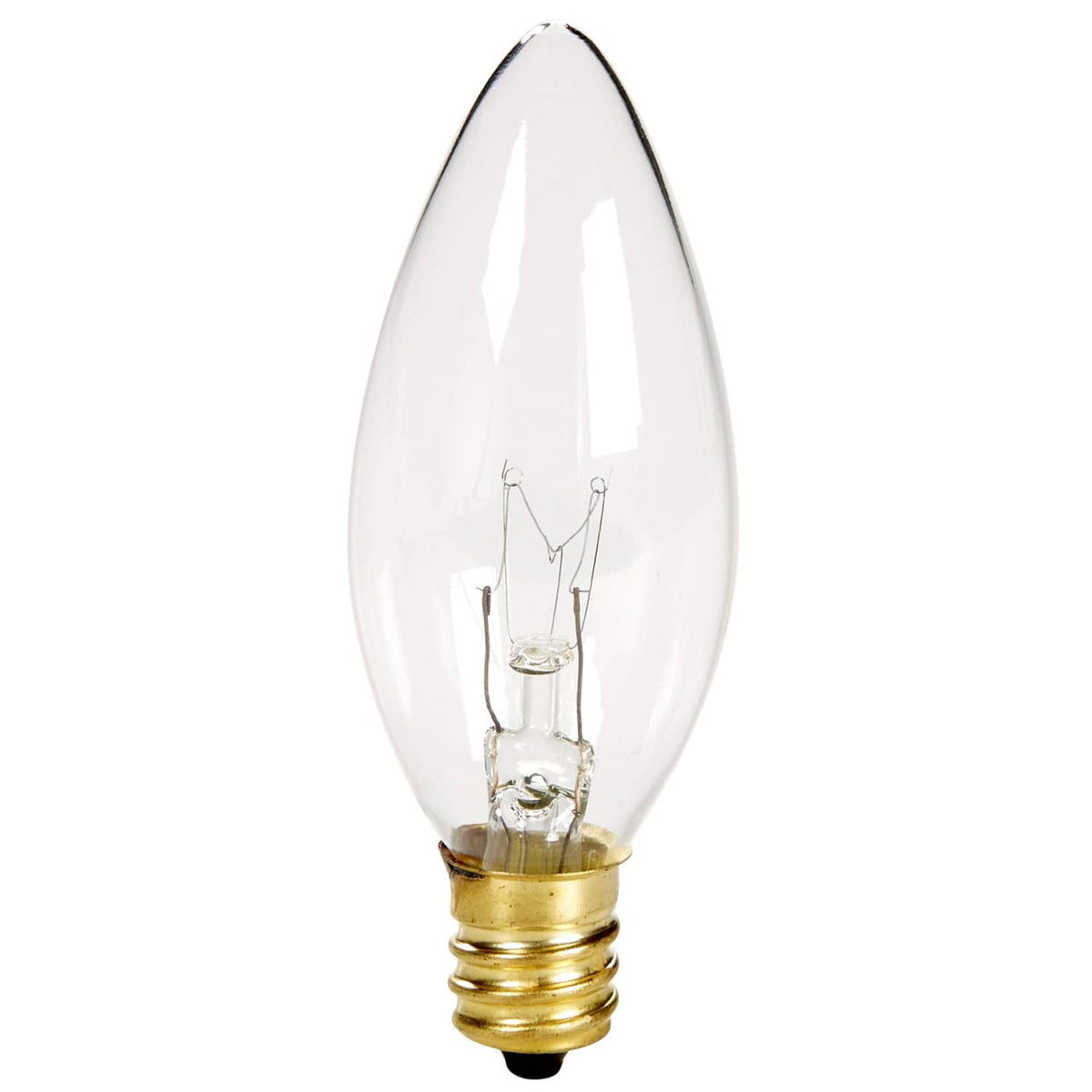 Single clear C26 Christmas crystal bulb with visible filament and gold screw base