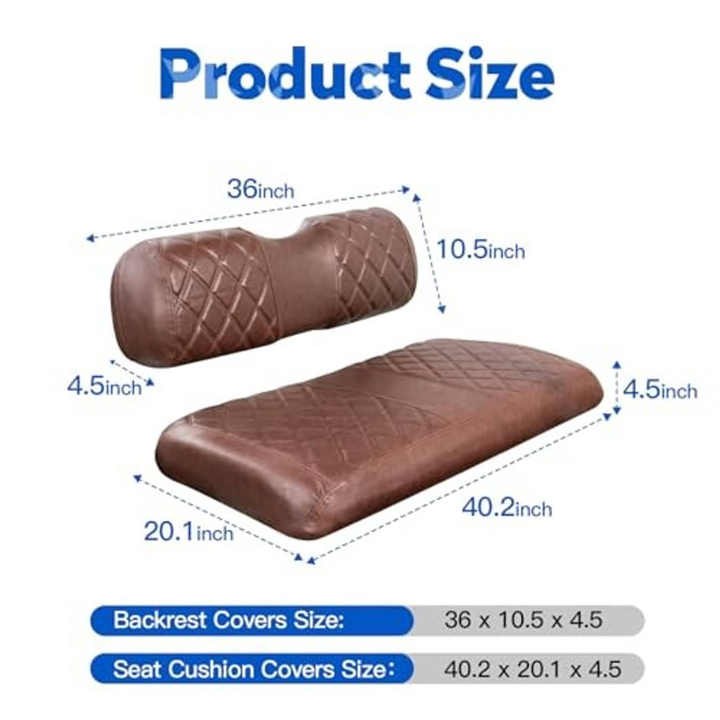 Brown seat cushion and backrest cover size diagram with inch measurements