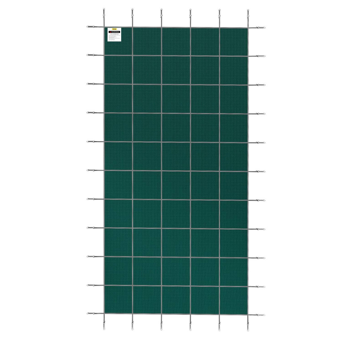 Rectangular dark green pool safety cover panel with reinforced mesh grid