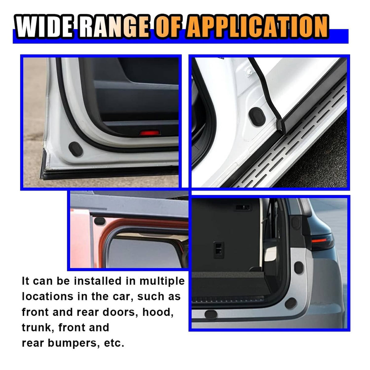 Black anti-collision shock pad on car door sill area, oval profile