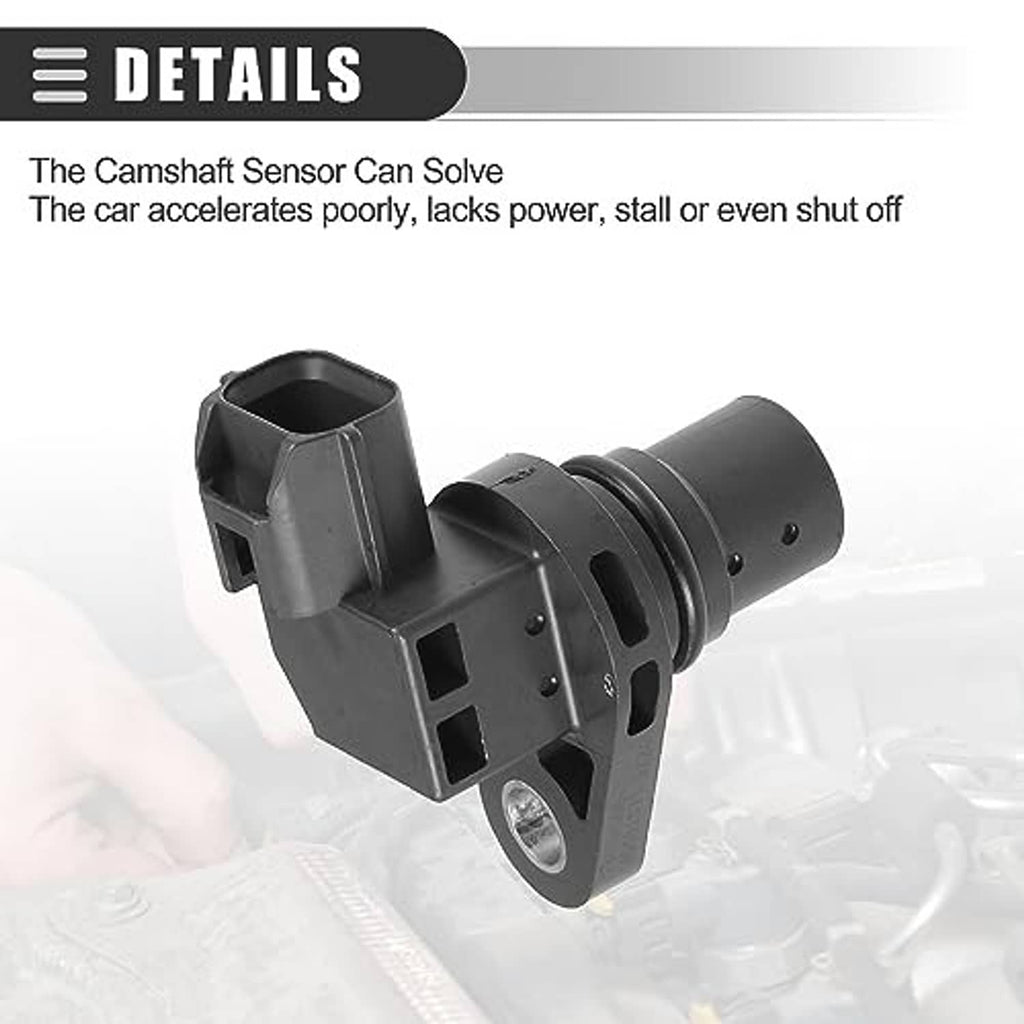 Camshaft position sensor with cylindrical tip and black electrical plug