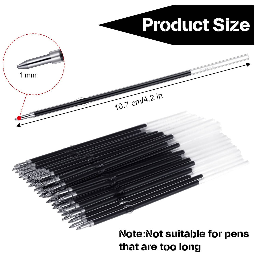 Ballpoint pen refill bundle with 1 mm tip; size and length measurement