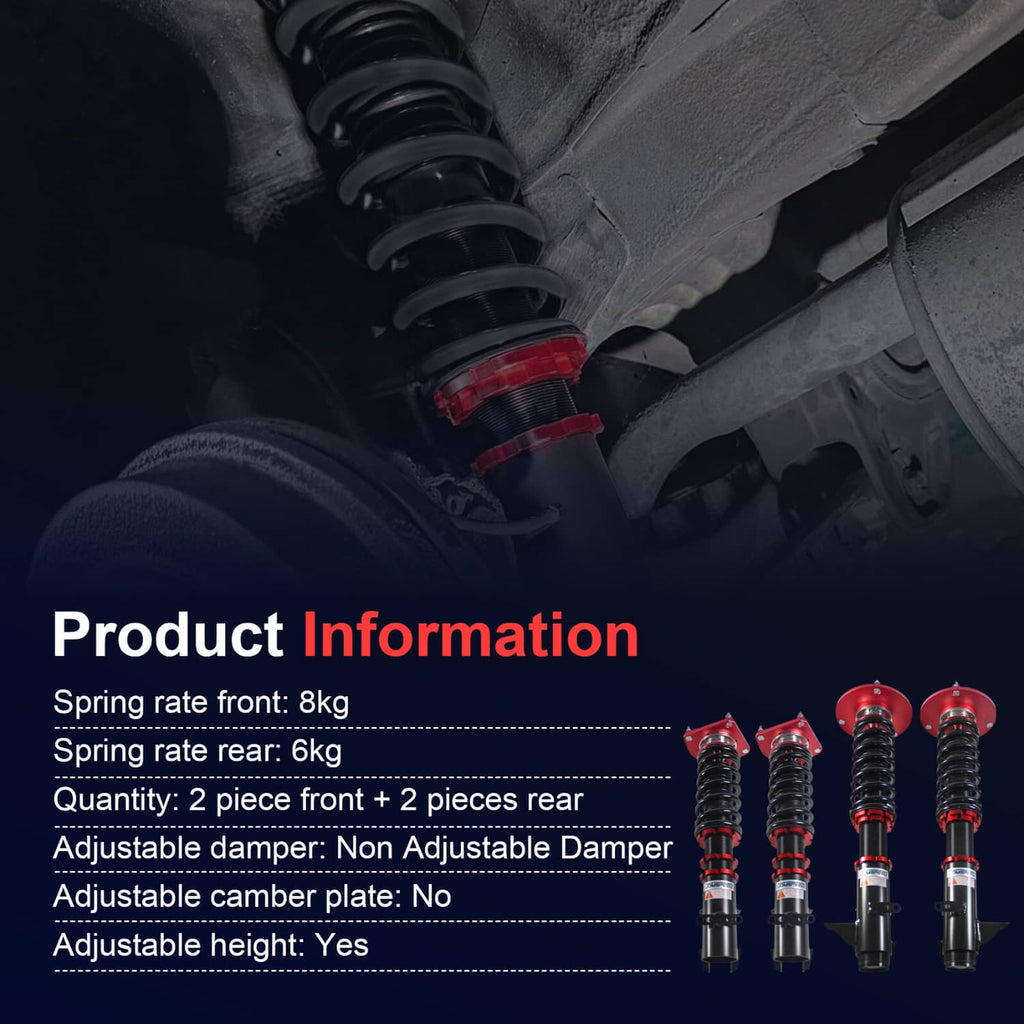Set of red-ring black coilover shocks with springs and mounting plates