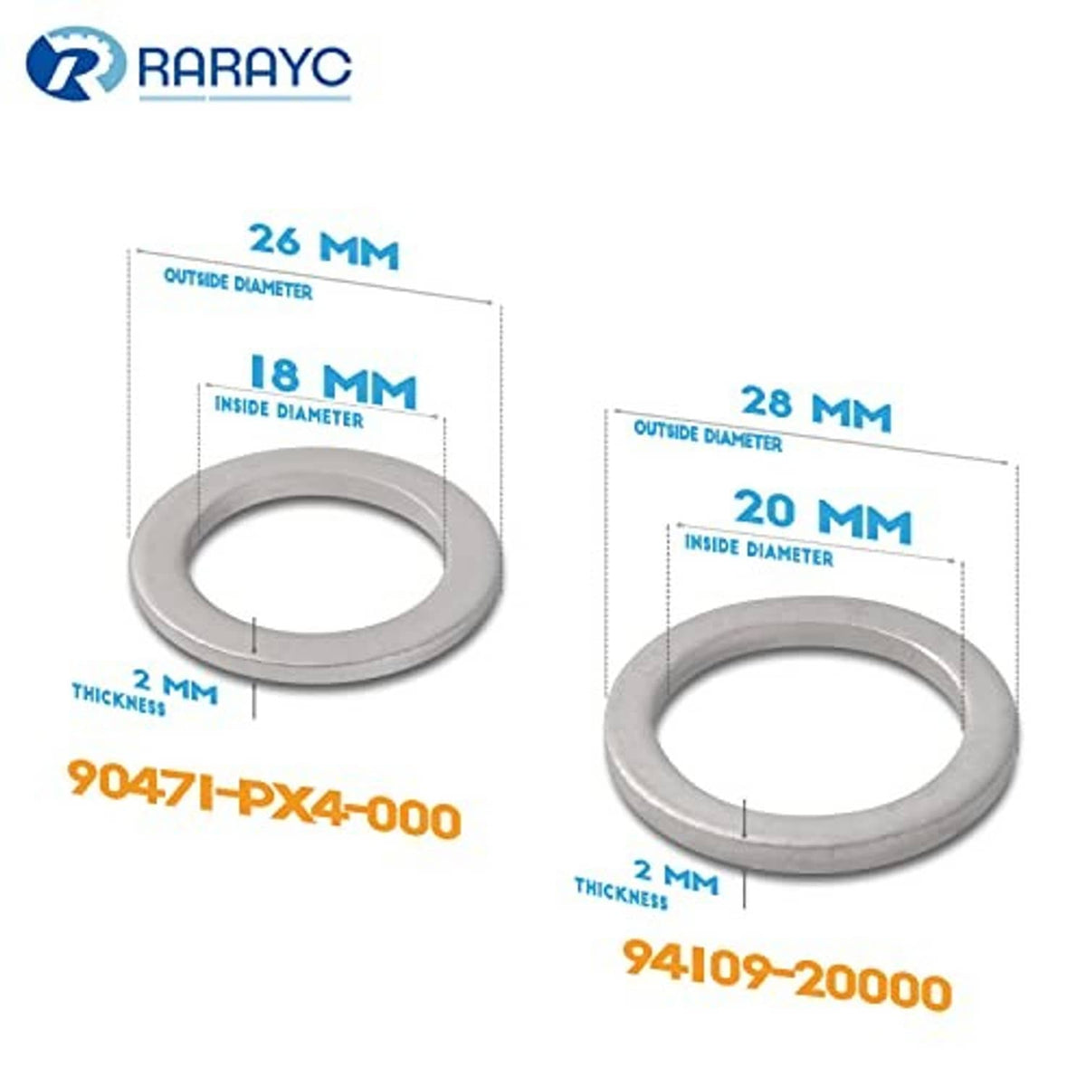Aluminum drain plug crush washer, round, 26 mm outer, 18 mm inner, 2 mm thick