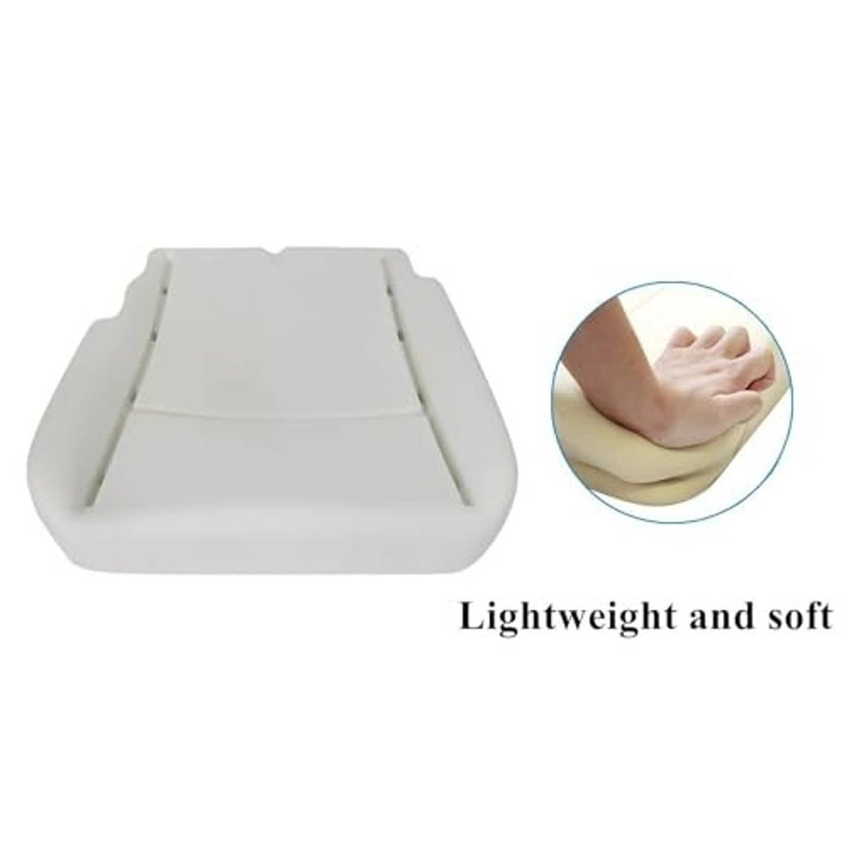 Light off-white cloth seat cover with foam cushion, bottom view with side openings.