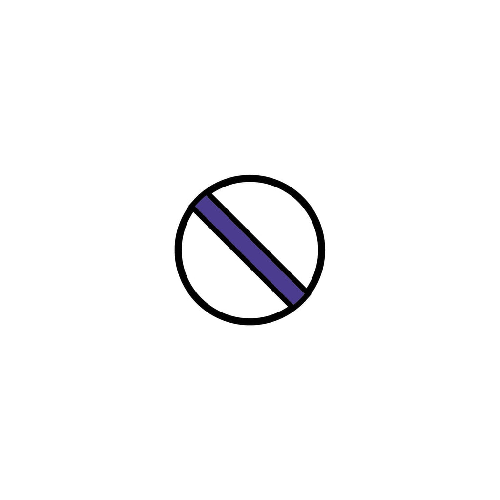 Do-not-use symbol with a crossed purple bar inside a circle