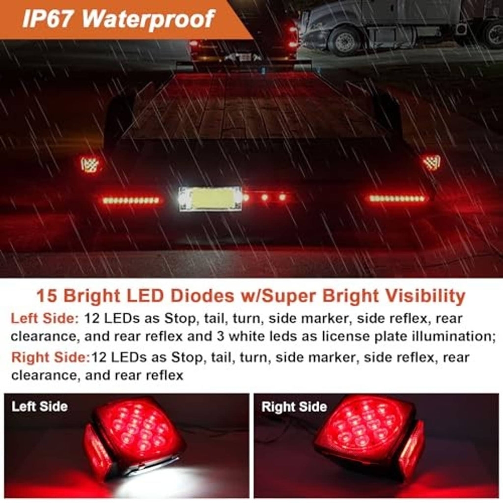 Bright 12V LED trailer light kit with red and amber lamps and multiple diode clusters