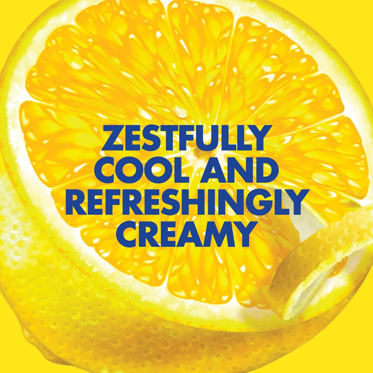 LemonZest snack bar promotional label with zestfully cool and refreshingly creamy text