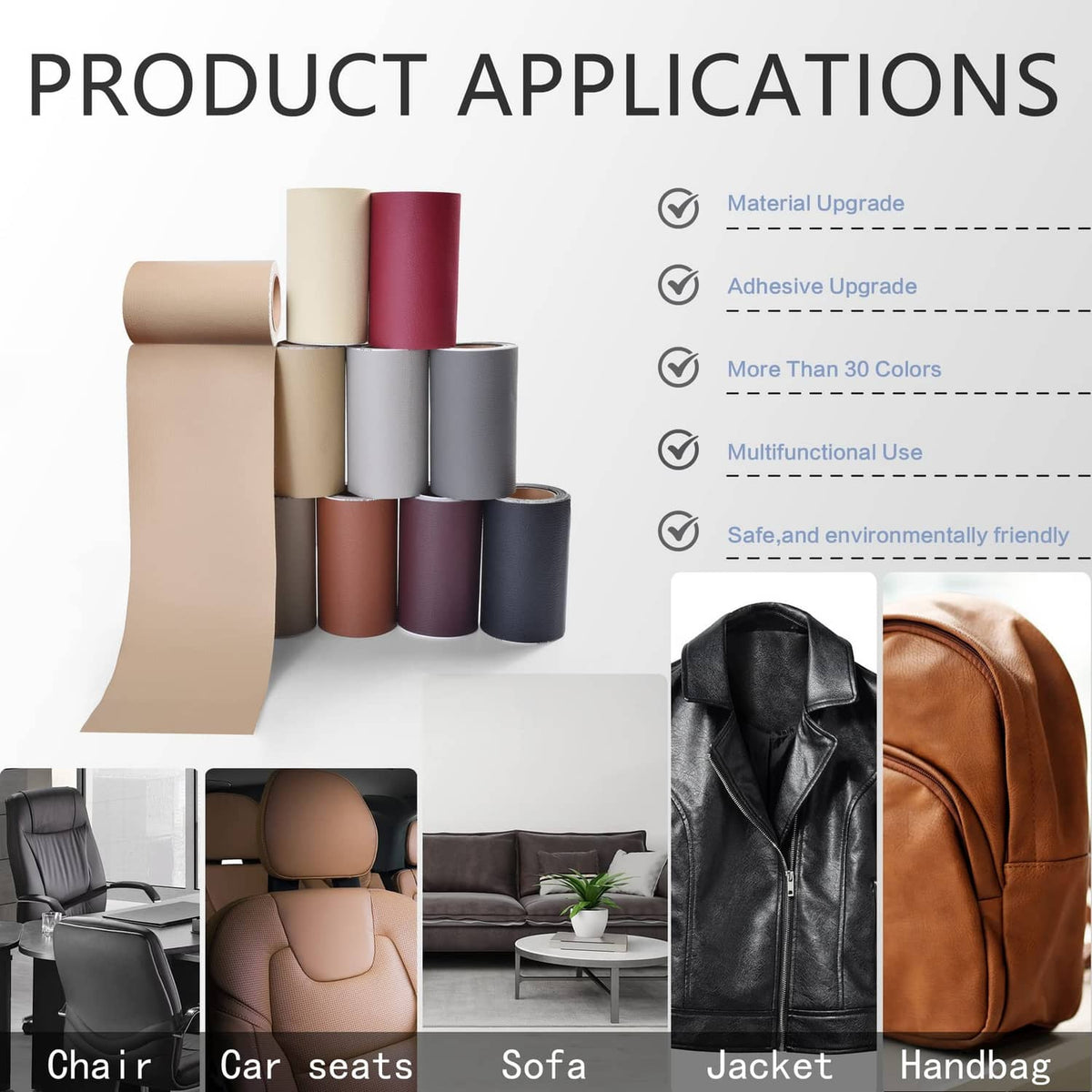YAFLC leather repair patch roll assortment for upholstery, cars, jackets, bags