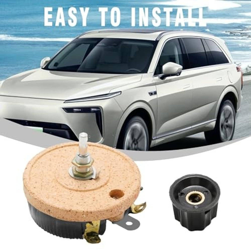 High-power wirewound rheostat with ceramic disc, adjustment screw, and black connector