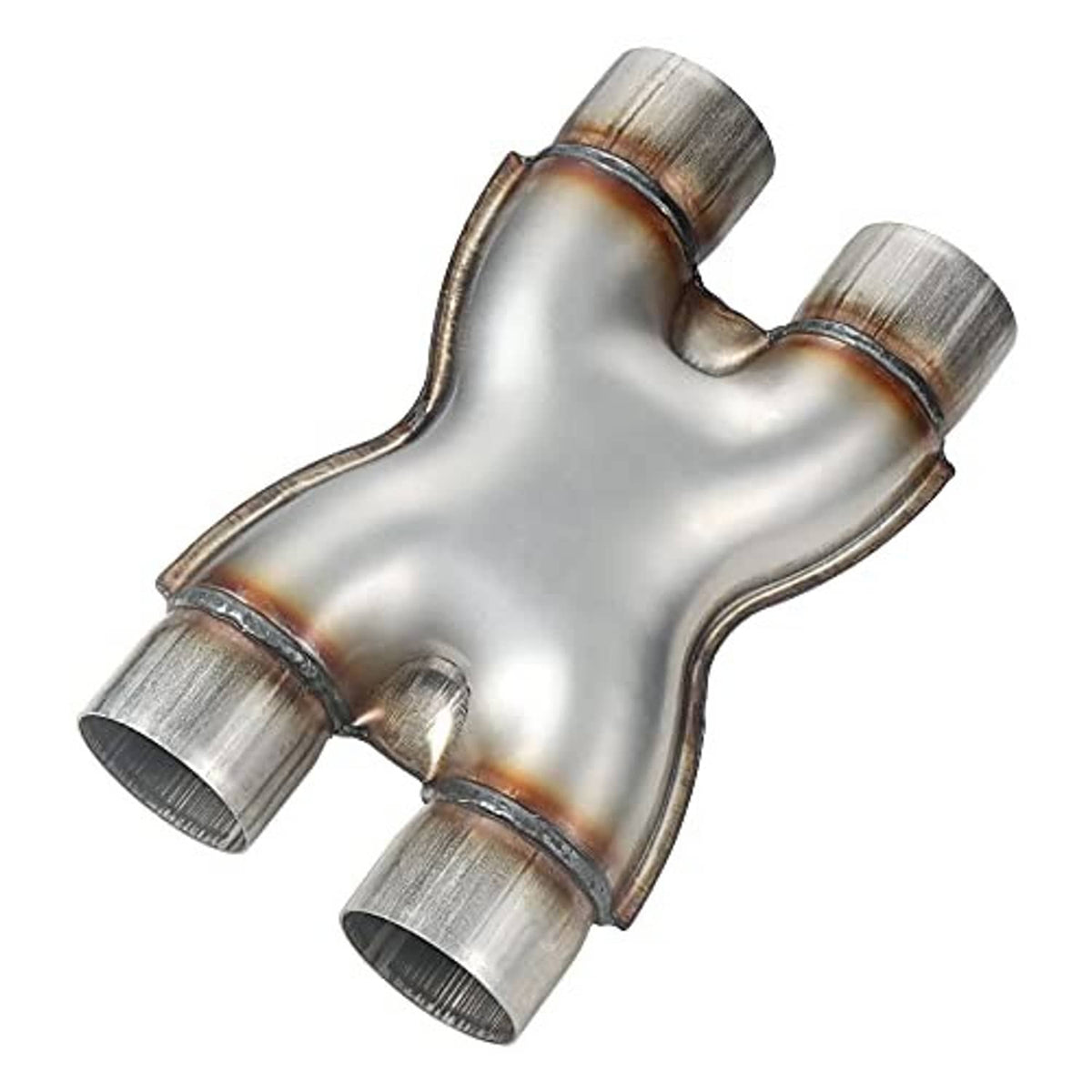 Stainless steel X-pipe crossover exhaust with two slip joints and curved center