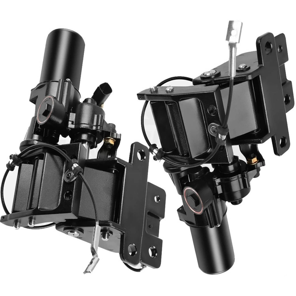 Pair of power running board motors with black brackets, actuator cylinders, and cables