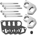 Water pump spacer adapter kit with aluminum spacers, bolts, and black gaskets