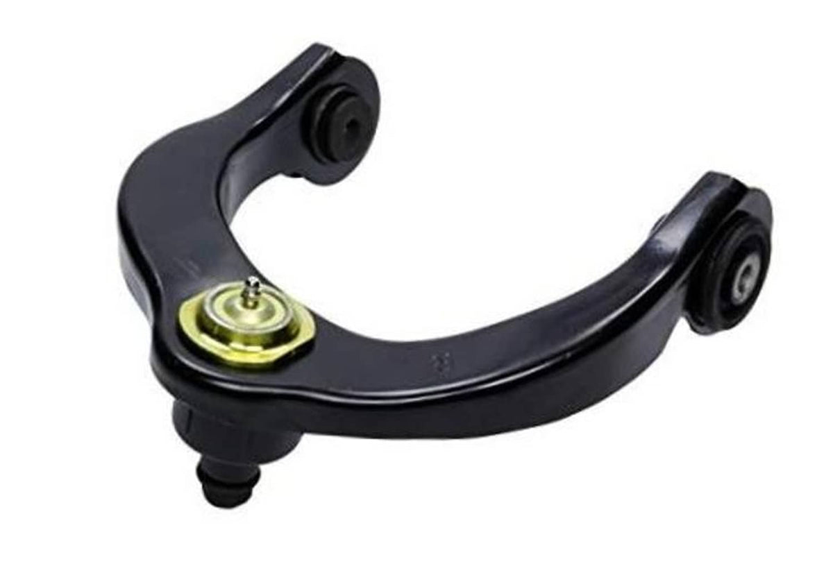 Front upper suspension control arm with ball joint and bushings, black with yellow grease cup