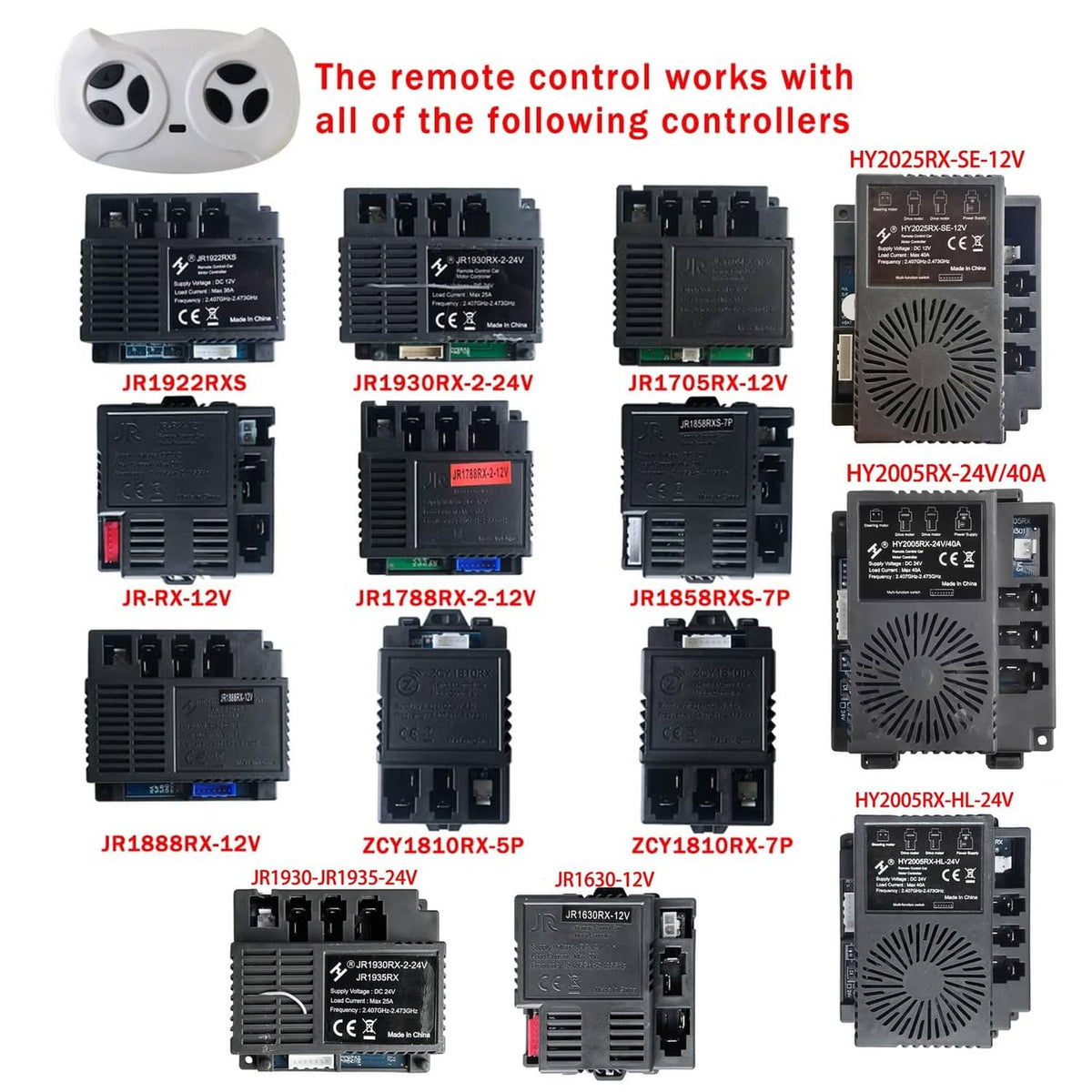 Remote control compatibility layout showing multiple black controller modules