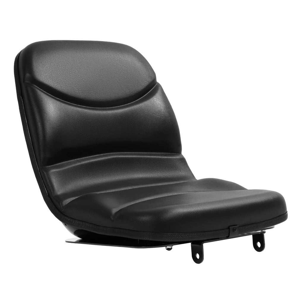 Black tractor seat angled view with under-mount brackets