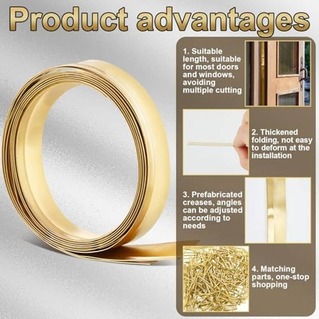 Bronze spring weatherstripping coil with bundle of coppery metal fasteners