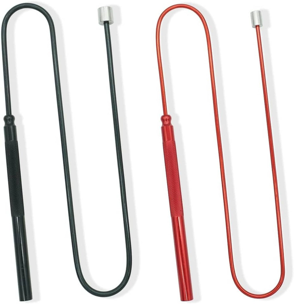 Bendable magnetic pickup tool set with black and green rods plus red extension