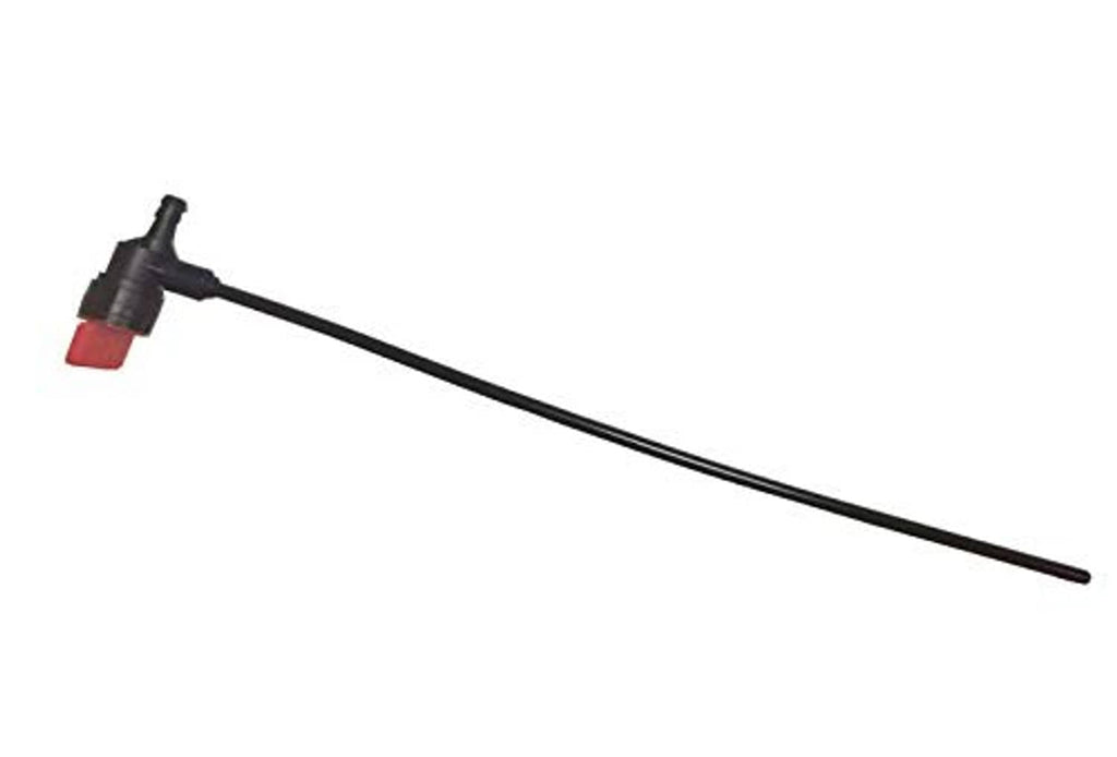 Fuel pickup tube with shut-off valve, black tube and red lever at end