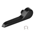Black seat recliner adjustment handle lever with textured grip and rounded end.