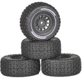 Pre-glued RC truck tires with black wheels, three-piece stacked set, treaded rubber