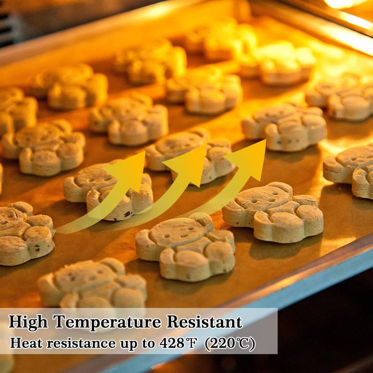 Parchment paper liner in air fryer with baked treats, heat-resistant surface