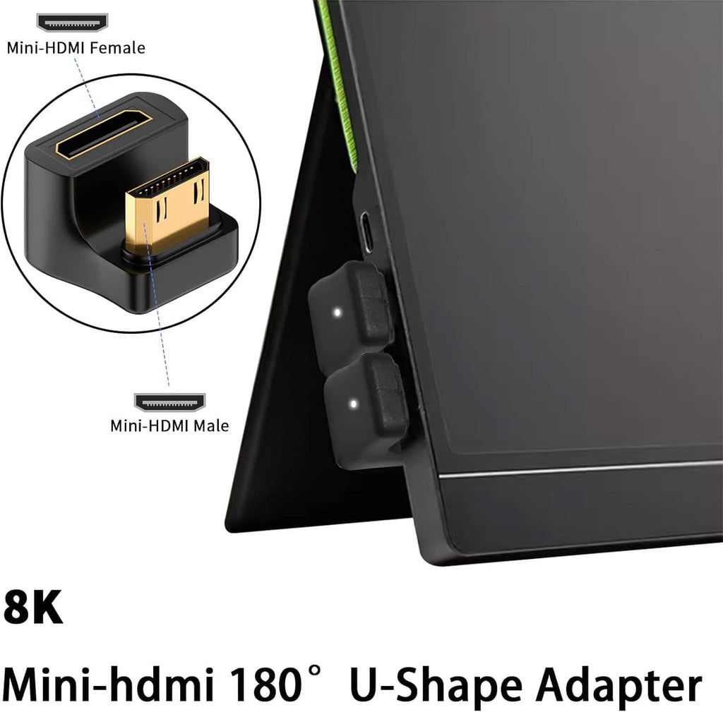 Black mini HDMI U-shape adapter with gold male and mini HDMI female ports