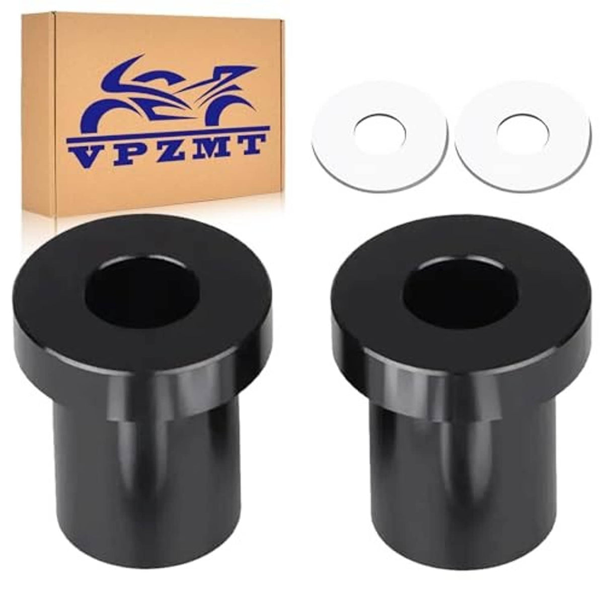 Black handlebar riser bushing set: two cylindrical pieces with flat top and center hole
