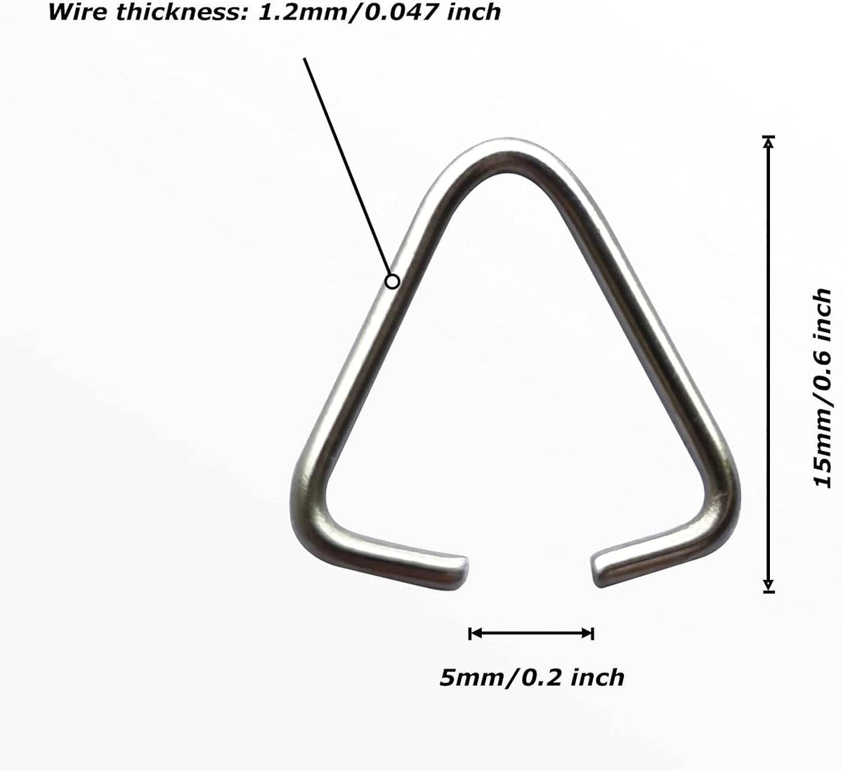 Single dark silver triangle open jump ring, 15mm size, 1.2mm wire, pinch bail