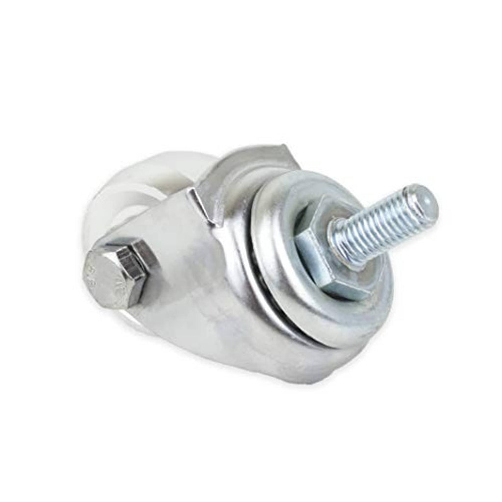Metal swivel caster wheel with hex bolt stem and side frame detail