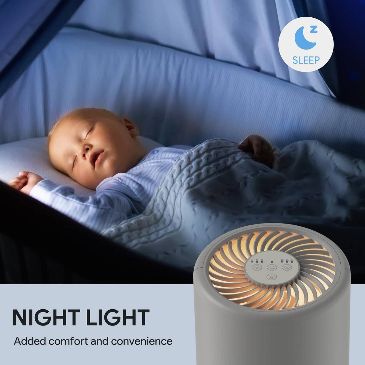 Gray FULMINARE air purifier with glowing top fan and perforated front vent grille
