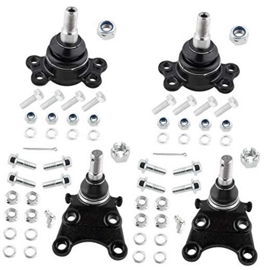 Front suspension ball joint kit, black rubber boots, metal studs, mounting plates, bolts and nuts