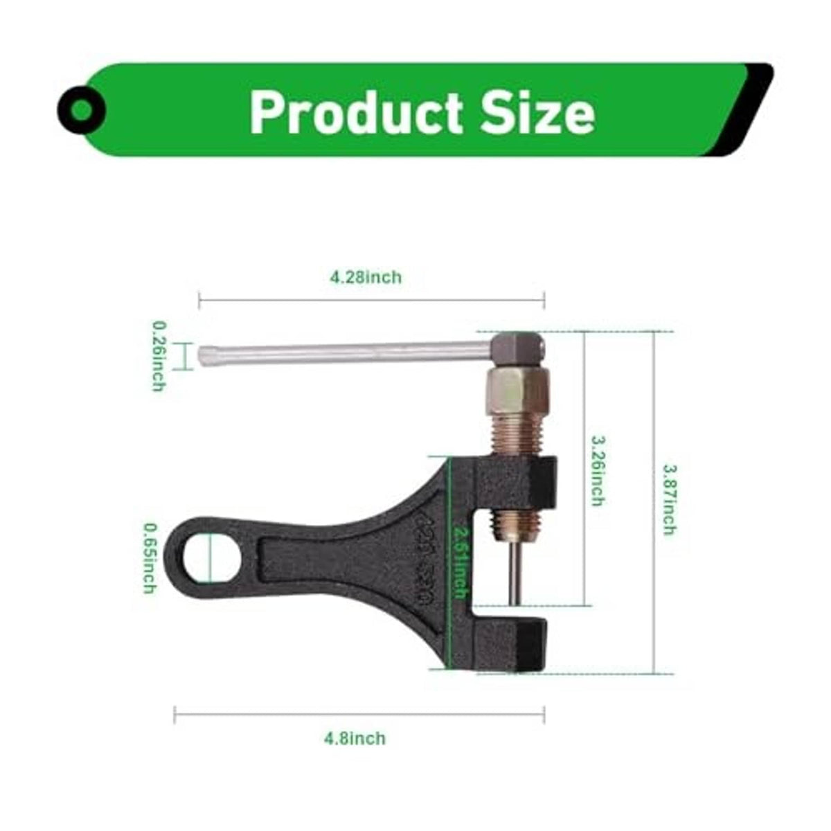 Chain breaker tool size diagram showing dimensions and oval mounting hole