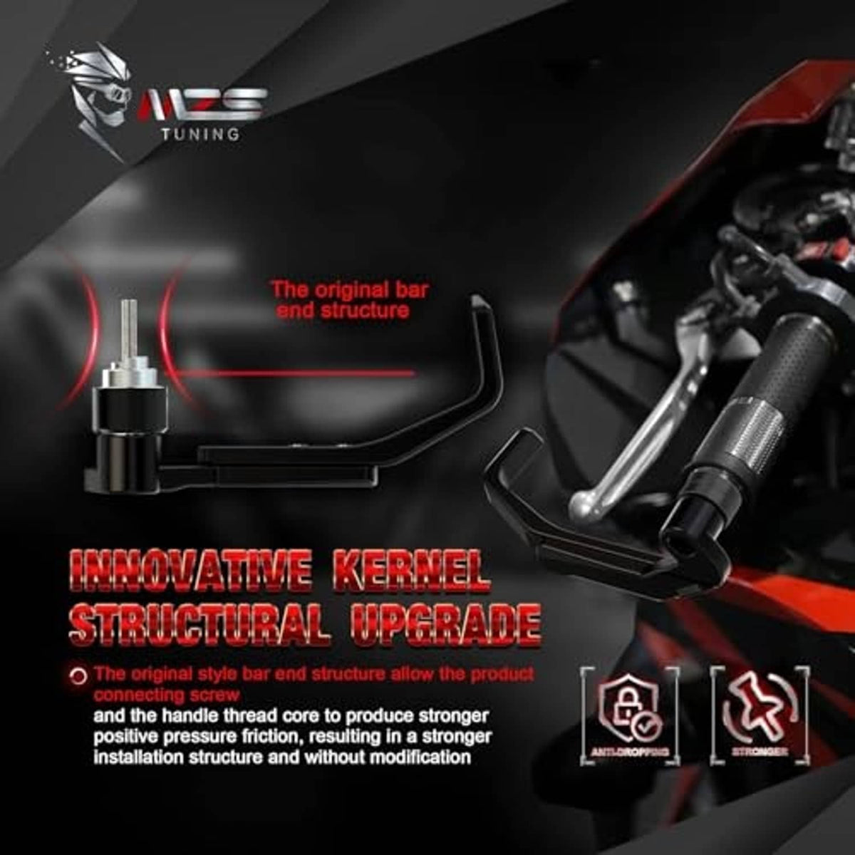 Black handlebar lever guard with structural support near clutch/brake lever area