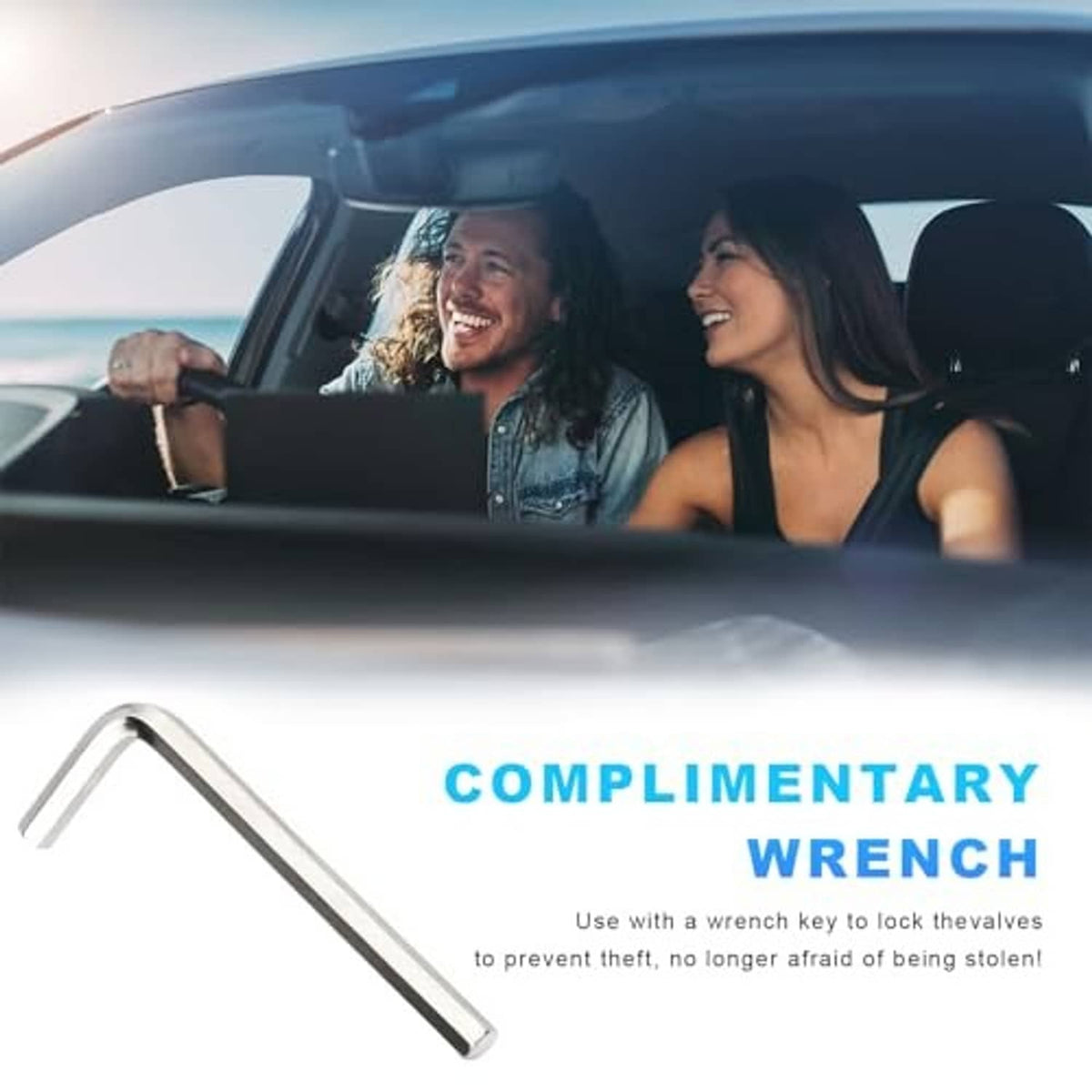 Chrome L-shaped wrench for tightening and locking tire valve caps