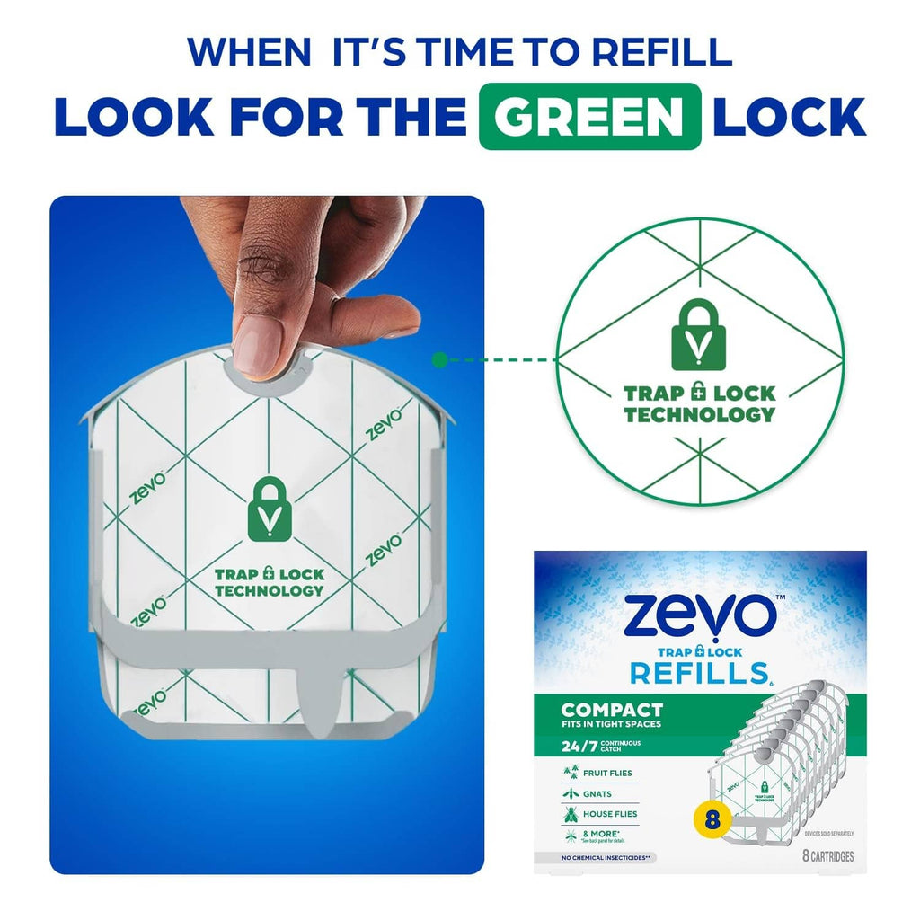 Zevo compact refill pack showing green lock technology