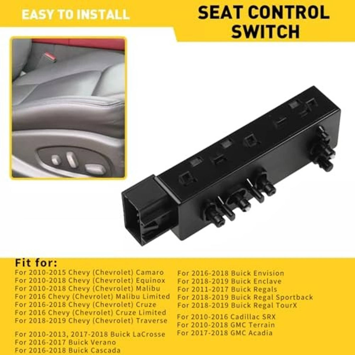Seat control switch with black housing and visible pin connector for installation