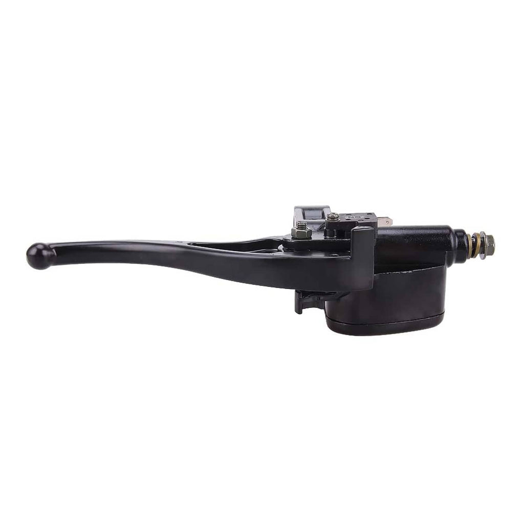 Brake master cylinder with black lever and reservoir housing, side view