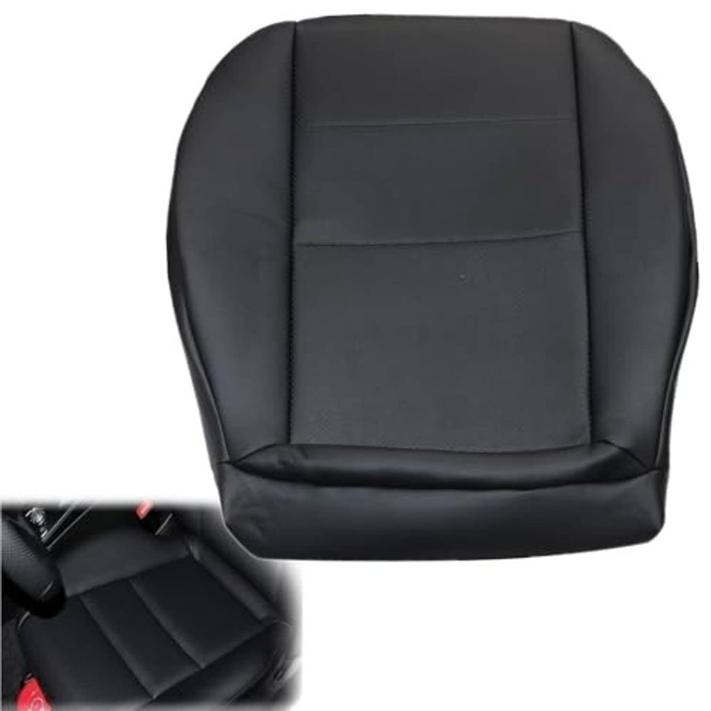 Black leather seat bottom cover with smooth center panel and padded side bolsters