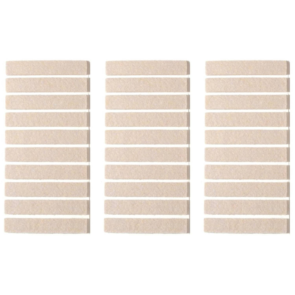 Beige rectangular adhesive felt furniture pads, arranged in multiple rows