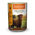 Instinct Original grain-free chicken dog food can with dog photo and label