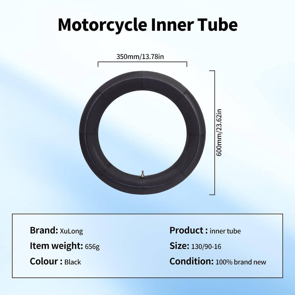 Black motorcycle inner tube ring with valve stem, 130/90-16 size