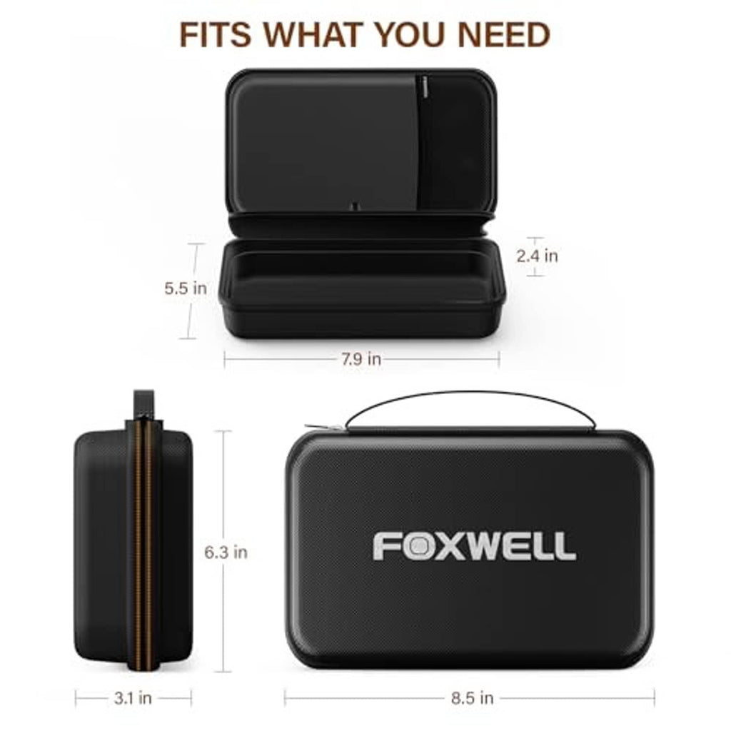 FOXWELL black hard-shell carrying case with handle, compact rectangular shape, front logo