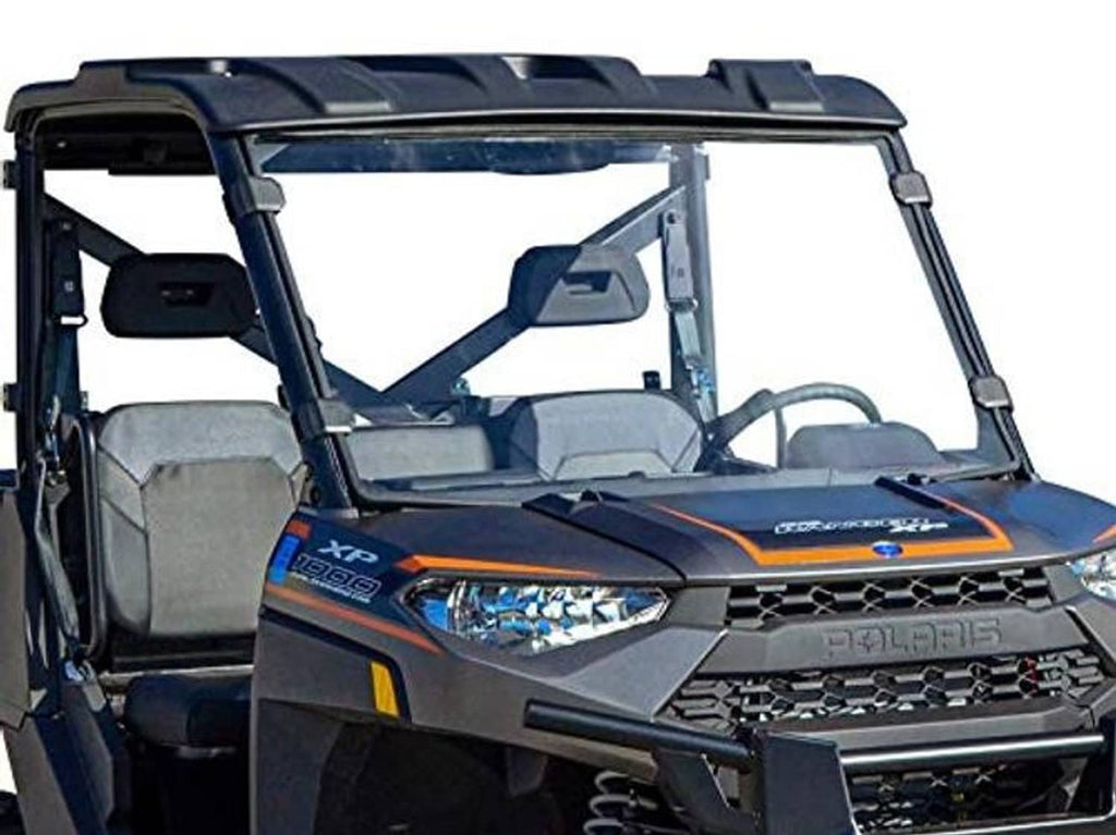 Clear full windshield installed on Polaris Ranger XP 900, scratch-resistant look