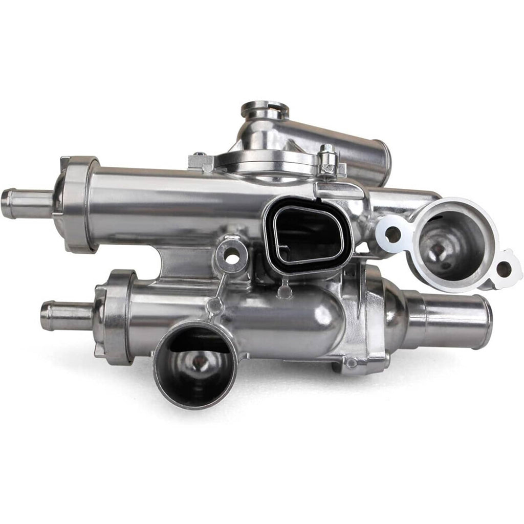 Aluminum thermostat housing assembly with electrical connector and thermostat opening