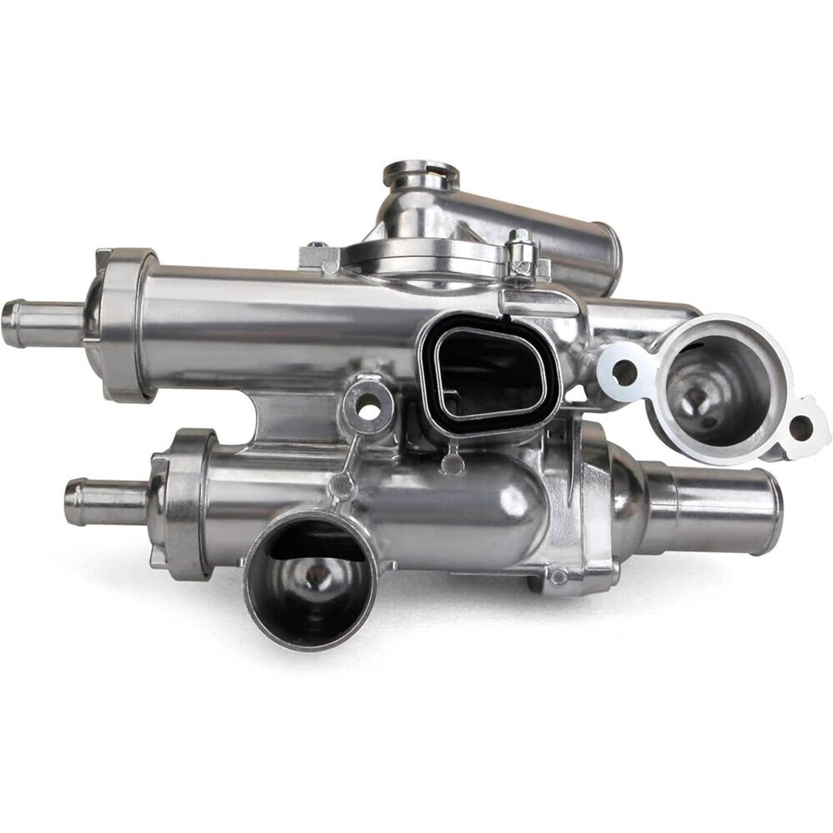 Aluminum thermostat housing assembly with electrical connector and thermostat opening