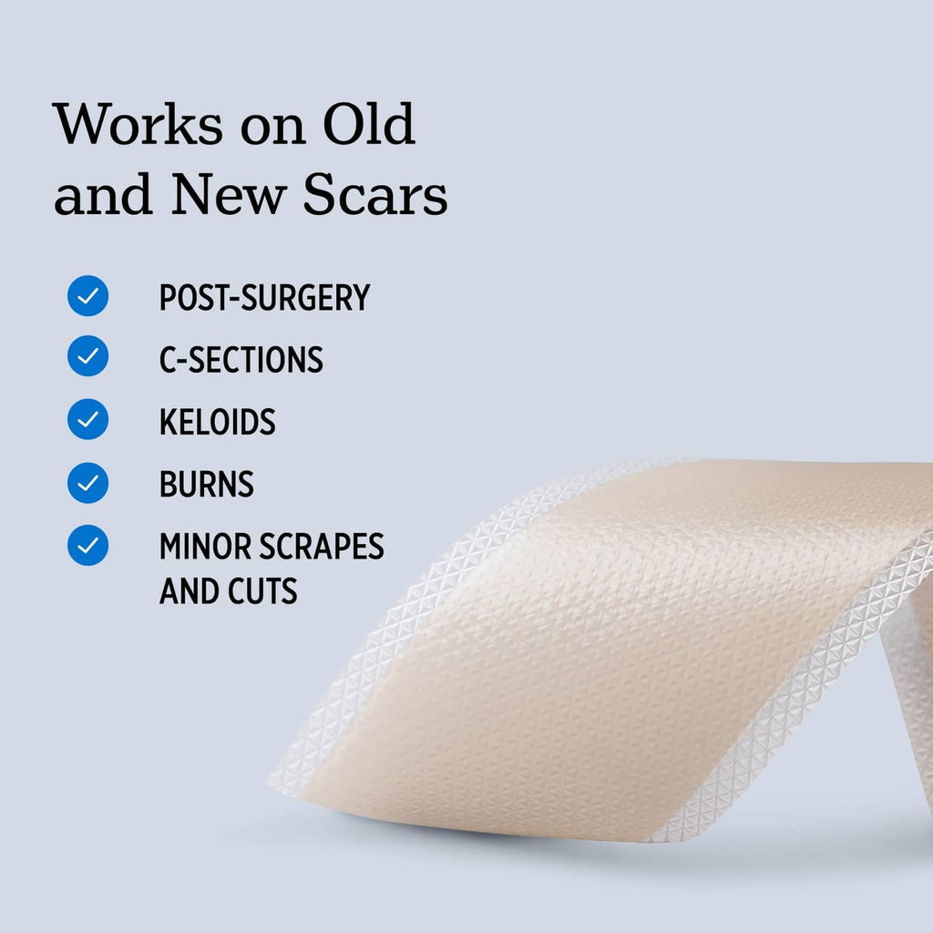 Light beige silicone scar sheet pad with textured surface and angled cut