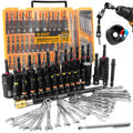 Magnetic impact nut driver set with bits in orange/black storage case